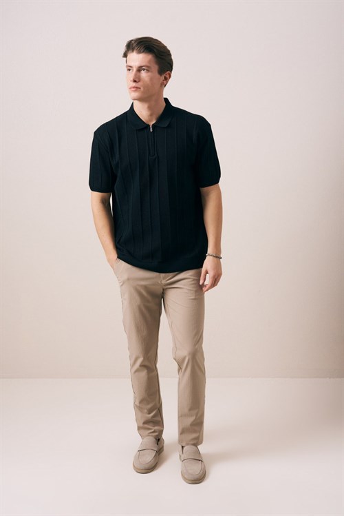 Wholesale Mens Black Knit Polo T-Shirt