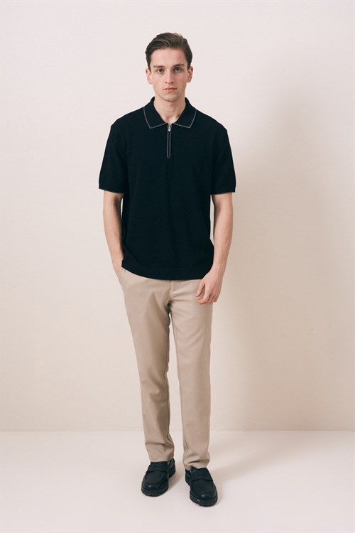 Wholesale Mens Black Knit Polo T-Shirt