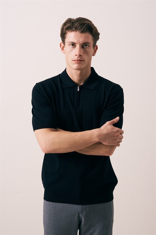 Wholesale Mens Black Knit Polo T-Shirt