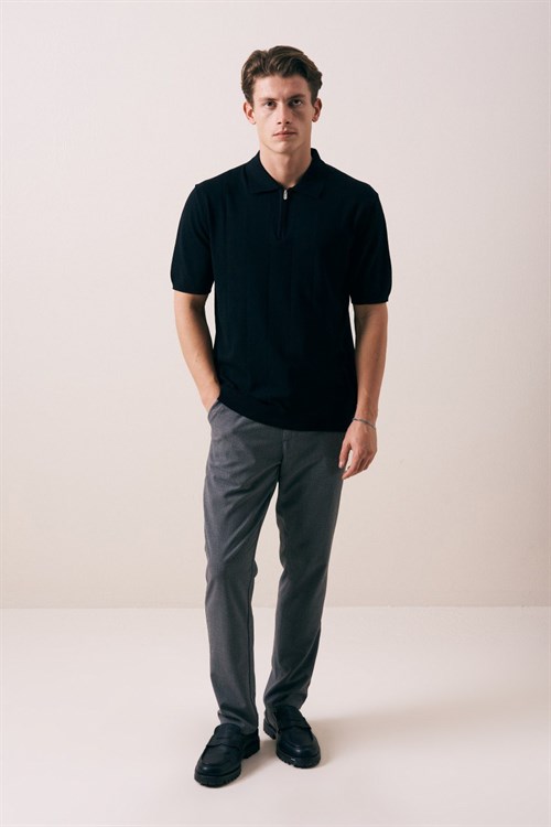 Wholesale Mens Black Knit Polo T-Shirt