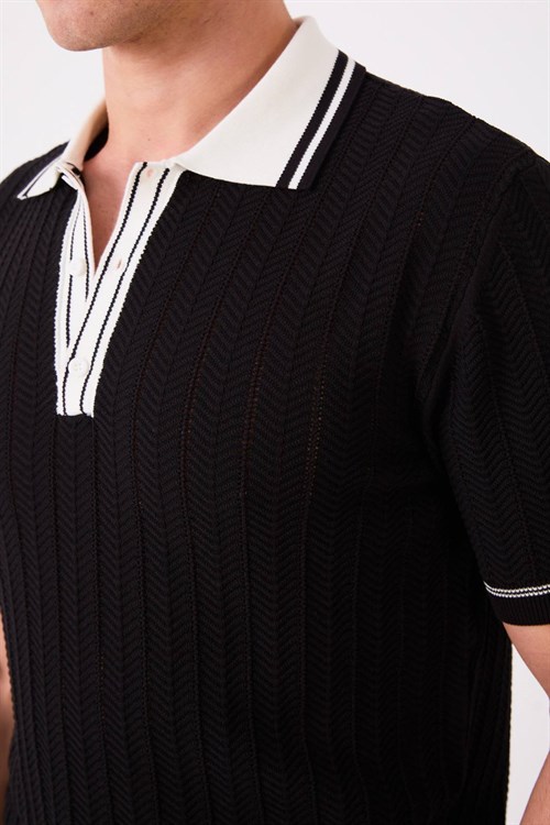 Wholesale Mens Black Knit Polo T-Shirt