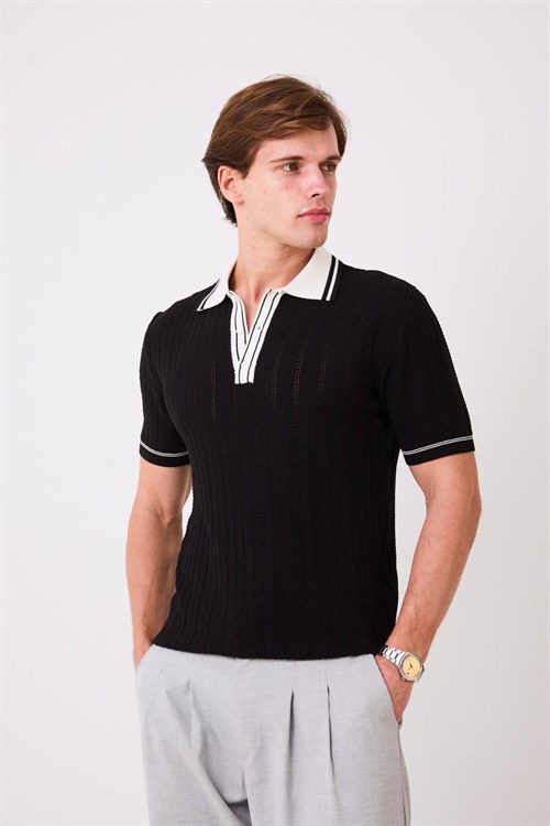 Wholesale Mens Black Knit Polo T-Shirt