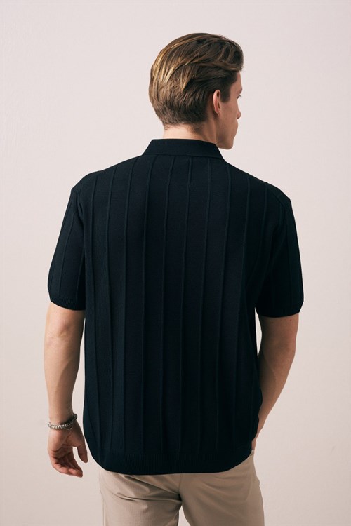 Wholesale Mens Black Knit Polo T-Shirt