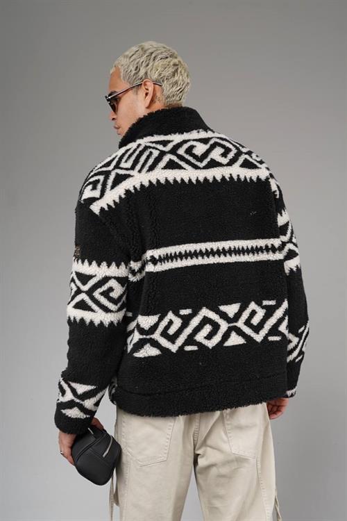 Wholesale Mens Black Oversized Plush Zip-Up Jacket