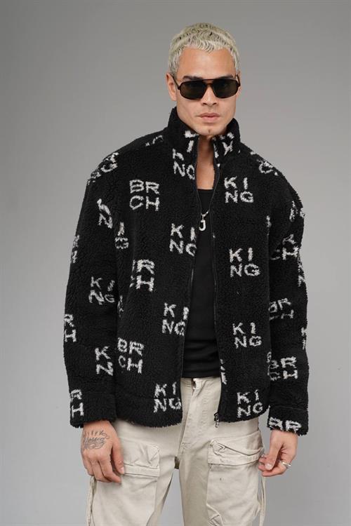 Wholesale Mens Black Oversized Plush Zip-Up Jacket