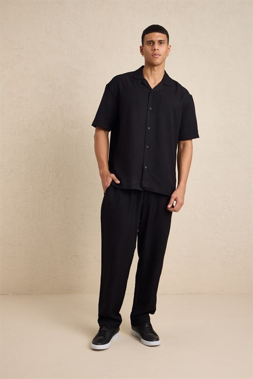 Wholesale Mens Black Oversized Shirt and Pants Set