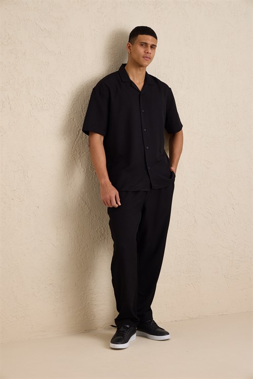 Wholesale Mens Black Oversized Shirt and Pants Set
