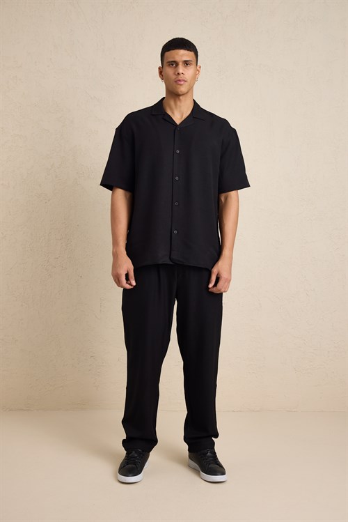 Wholesale Mens Black Oversized Shirt and Pants Set