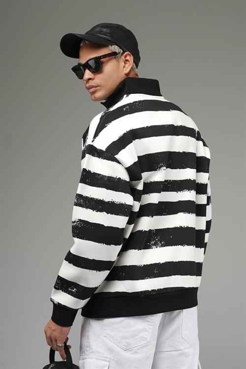 Wholesale Mens Black Oversized Striped Sweatshirt 