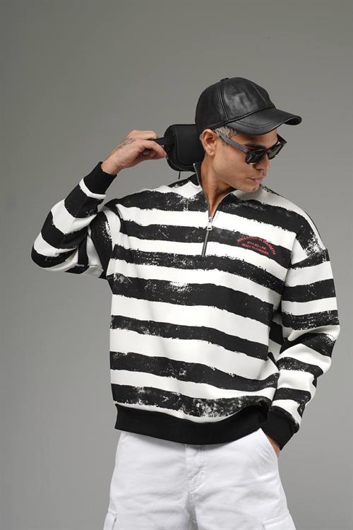 Wholesale Mens Black Oversized Striped Sweatshirt 