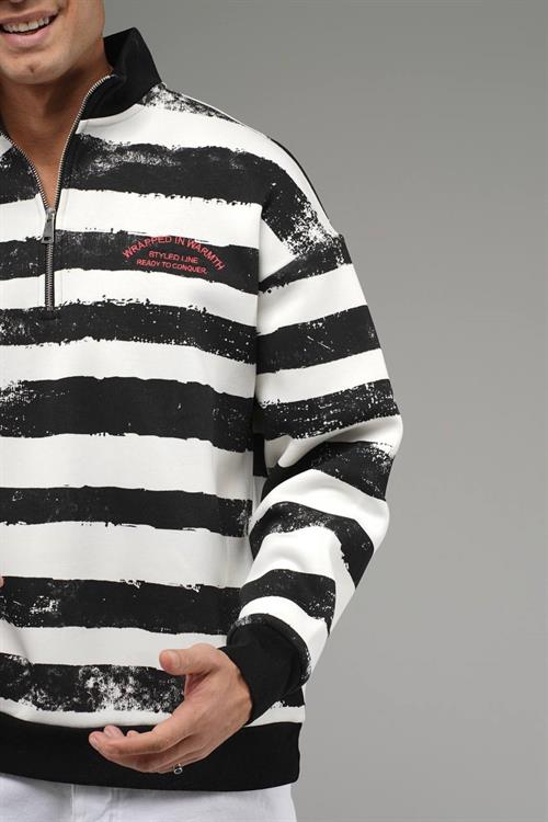 Wholesale Mens Black Oversized Striped Sweatshirt 