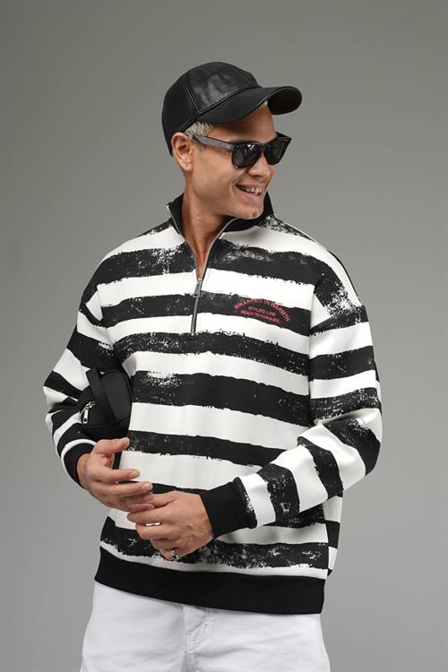 Wholesale Mens Black Oversized Striped Sweatshirt 