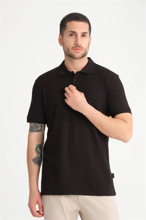 Wholesale Mens Black Pique Fabric Polo Shirt
