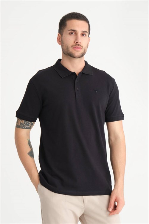 Wholesale Mens Black Pique Fabric Polo Shirt