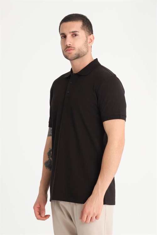 Wholesale Mens Black Pique Fabric Polo Shirt