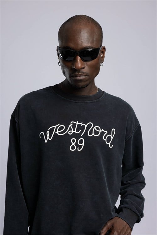 Wholesale Mens Black Printed Sweatshirt 
