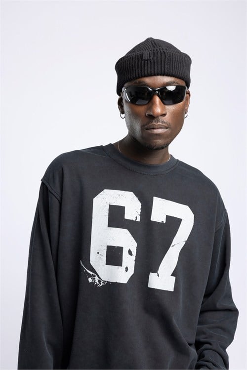 Wholesale Mens Black Printed Sweatshirt 