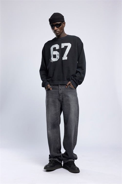 Wholesale Mens Black Printed Sweatshirt 