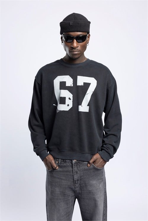 Wholesale Mens Black Printed Sweatshirt 