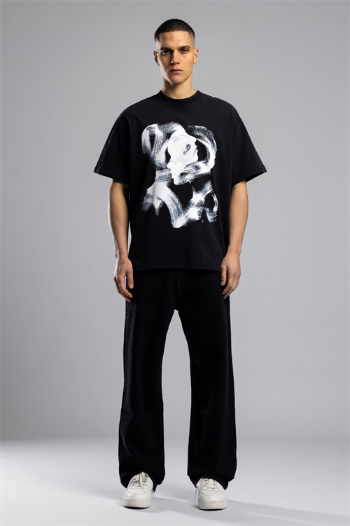 Wholesale Mens Black Printed T-shirt