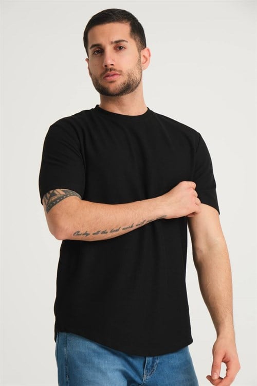 Wholesale Mens Black Regular Fit Double-Knit Crew-Neck T-Shirt