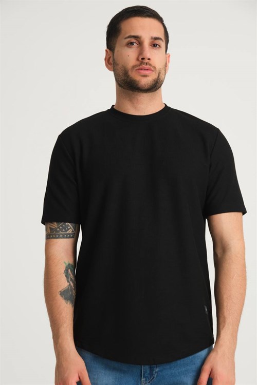 Wholesale Mens Black Regular Fit Double-Knit Crew-Neck T-Shirt