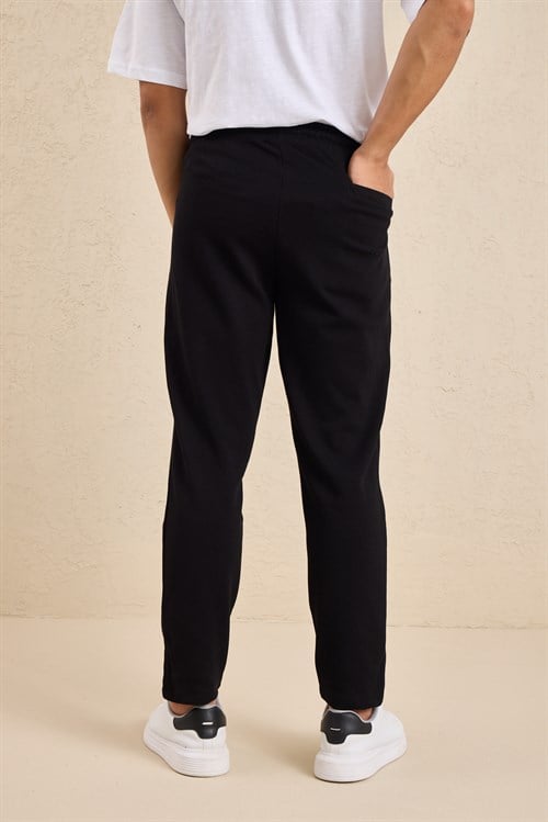 Wholesale Mens Black Regular Fit Pique Fabric Sweatpants