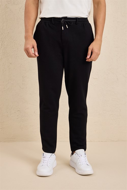 Wholesale Mens Black Regular Fit Pique Fabric Trousers