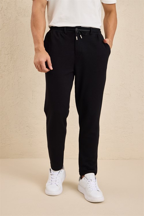 Wholesale Mens Black Regular Fit Pique Fabric Trousers