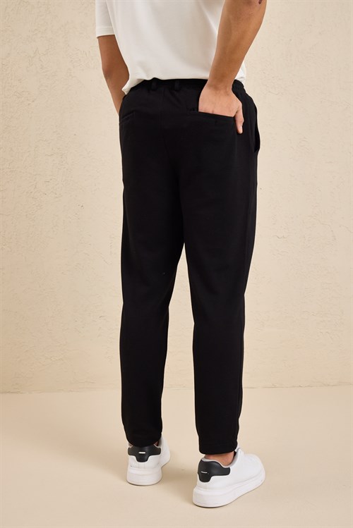 Wholesale Mens Black Regular Fit Pique Fabric Trousers