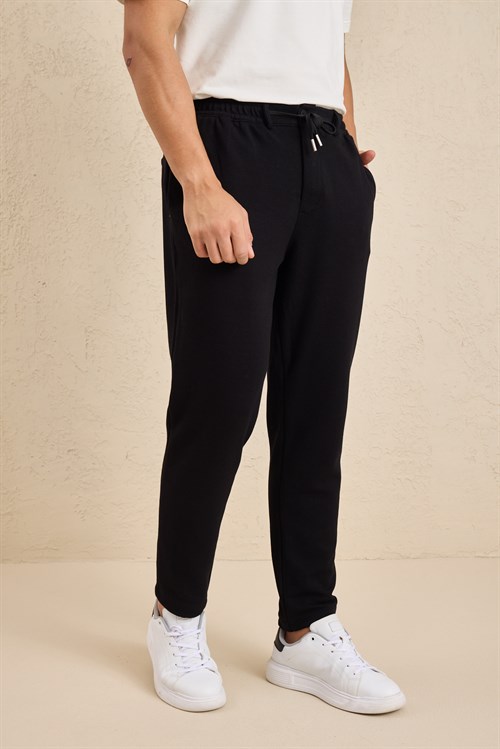 Wholesale Mens Black Regular Fit Pique Fabric Trousers