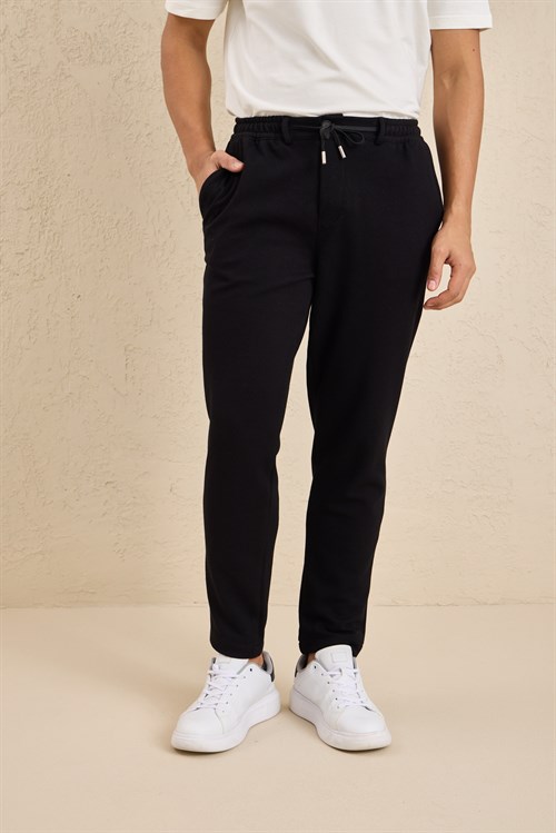 Wholesale Mens Black Regular Fit Pique Fabric Trousers