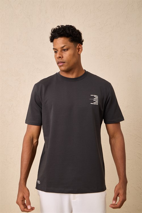 Wholesale Mens Anthracite Regular Fit Printed French Terry T-Shirt