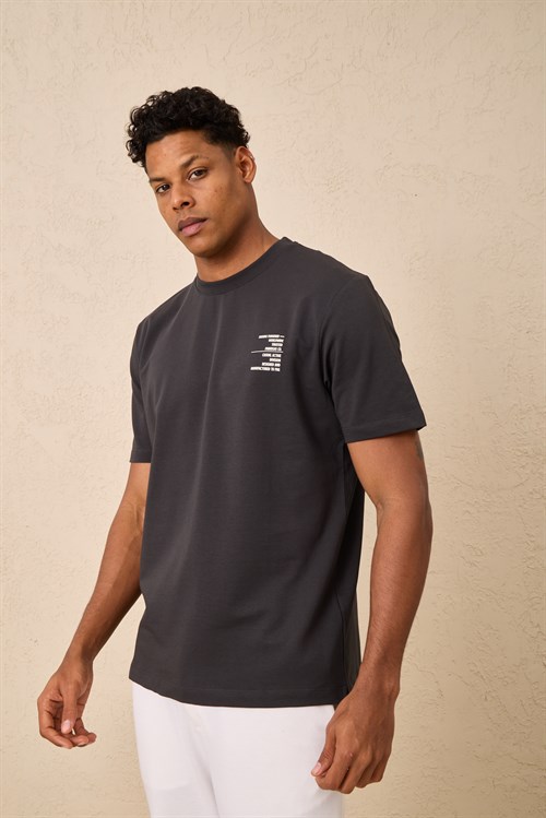 Wholesale Mens Anthracite Regular Fit Printed French Terry T-Shirt