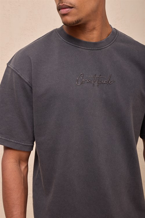 Wholesale Mens Black Relax Fit Acid Washed T-Shirt and Sweatpants Set