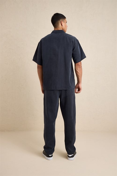 Wholesale Mens Black Relax Fit Cupra Shirt and Pants Set