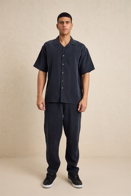 Wholesale Mens Black Relax Fit Cupra Shirt and Pants Set