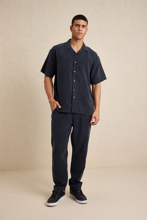 Wholesale Mens Black Relax Fit Cupra Shirt and Pants Set