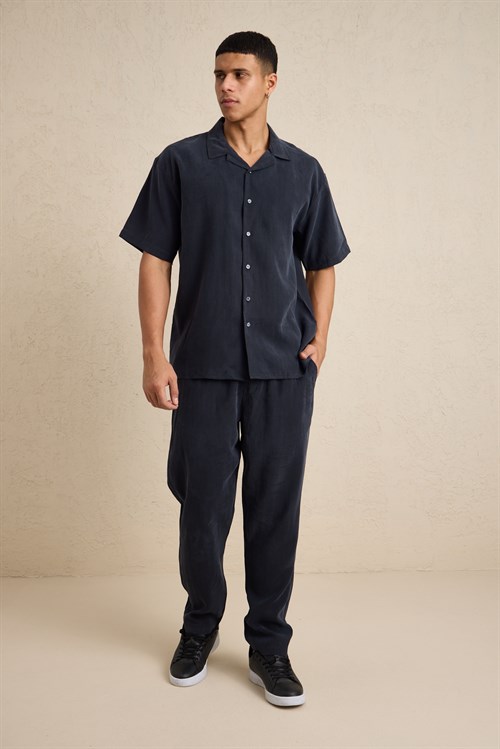Wholesale Mens Black Relax Fit Cupra Shirt and Pants Set