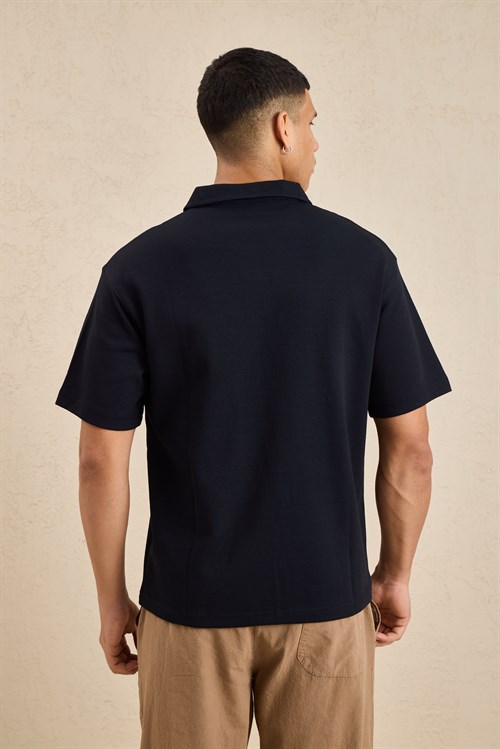 Wholesale Mens Black Relax Fit Interlock Polo Shirt
