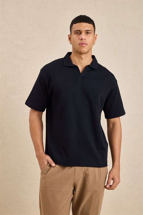 Wholesale Mens Black Relax Fit Interlock Polo Shirt