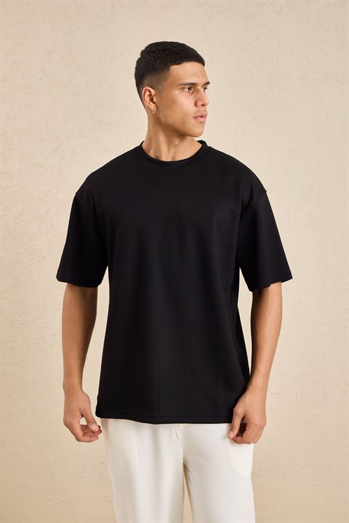 Wholesale Mens Black Relax Fit Interlock Crew-Neck T-Shirt