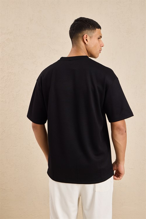 Wholesale Mens Black Relax Fit Interlock Crew-Neck T-Shirt