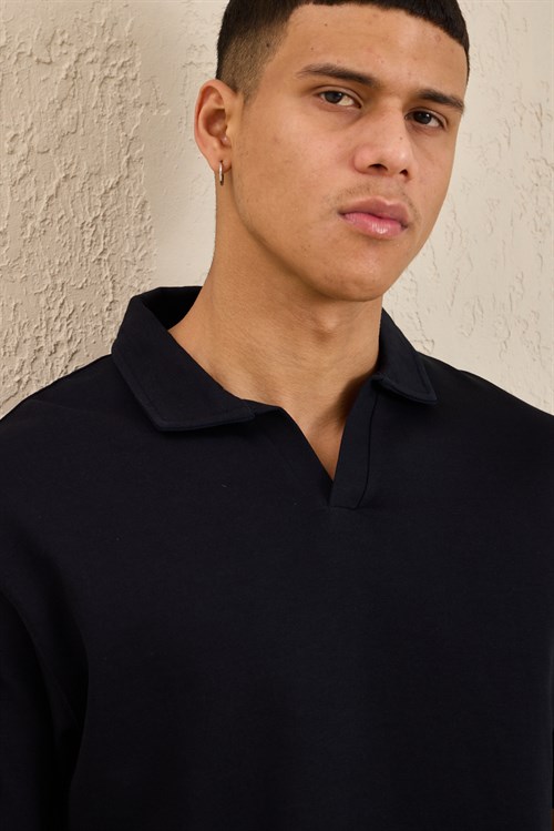 Wholesale Mens Black Relax Fit Interlock Polo Shirt