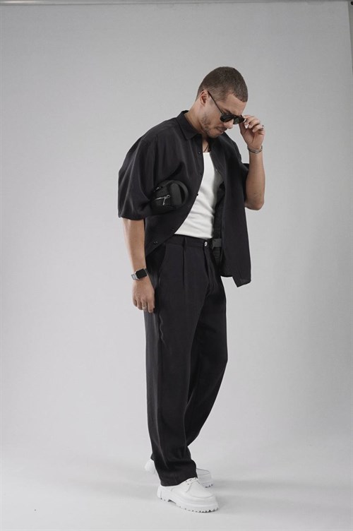 Wholesale Mens Black Shirt and Pants Set