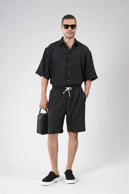 Wholesale Mens Black Shirt and Shorts Set