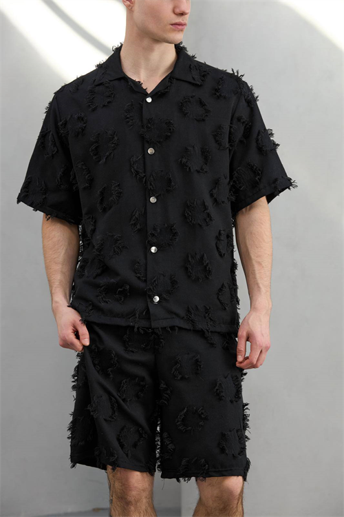 Wholesale Mens Black Shirt and Shorts Set