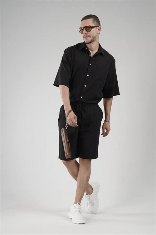 Wholesale Mens Black Shirt and Shorts Set