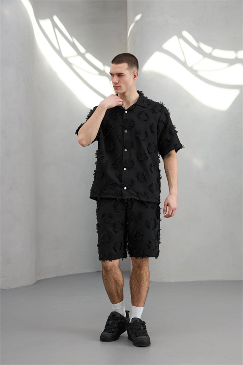 Wholesale Mens Black Shirt and Shorts Set