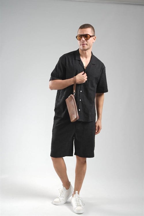Wholesale Mens Black Shirt and Shorts Set